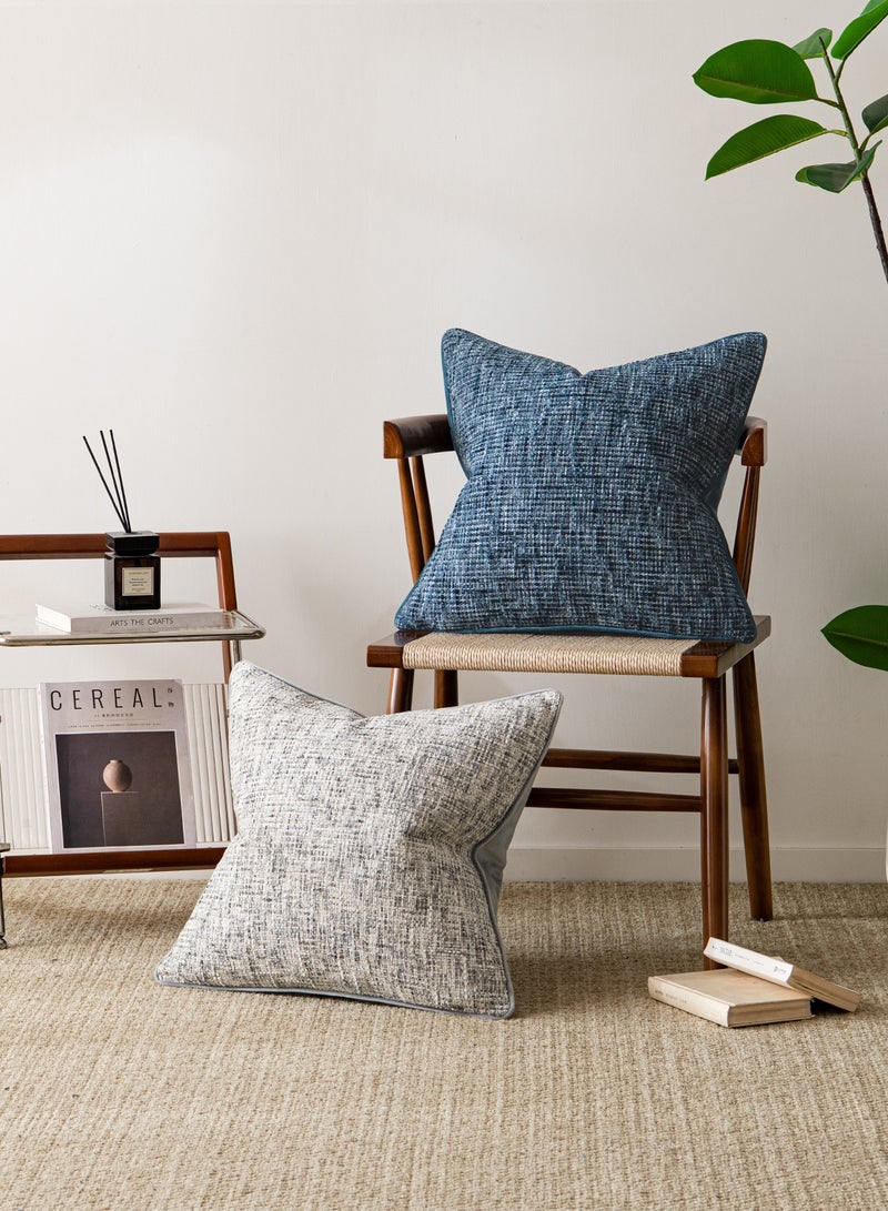 a moment Blue Reversible Pillow Covers 2 Pack - Farmhouse Chenille Throw Pillows, Neutral Textured Decorative Throw Pillow Covers with Border for Couch Sofa Bed (45x45 CM, No Insert) - Image 4